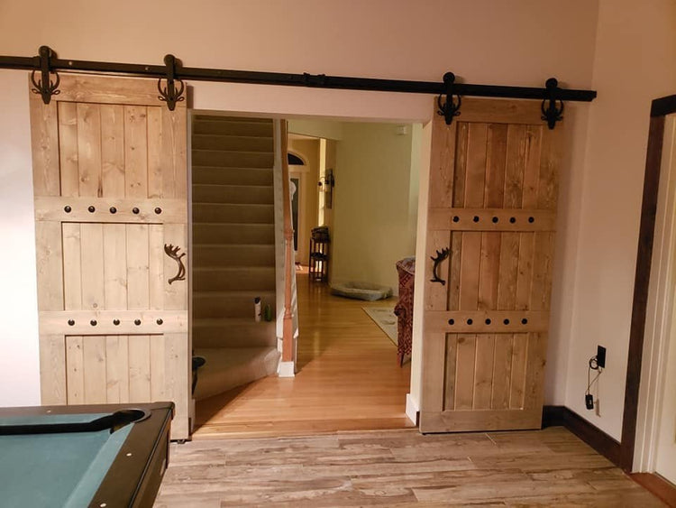 Custom Double Horizon Barn Door near a pool table