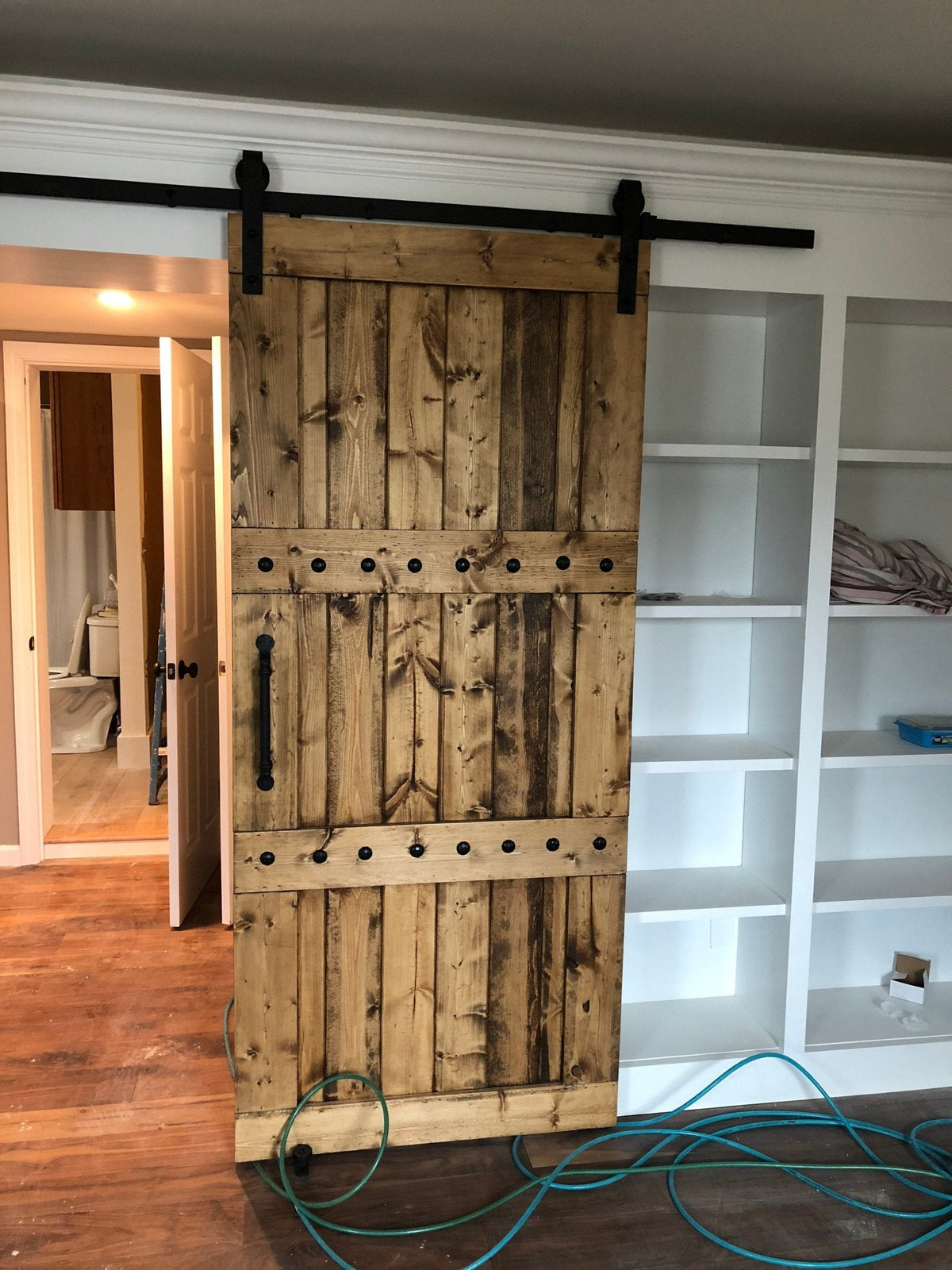 Rustic Horizon Interior Barn Sliding Door with Barn Hardware - 84x36 Paneled Style Barn Door - NW WoodenNail