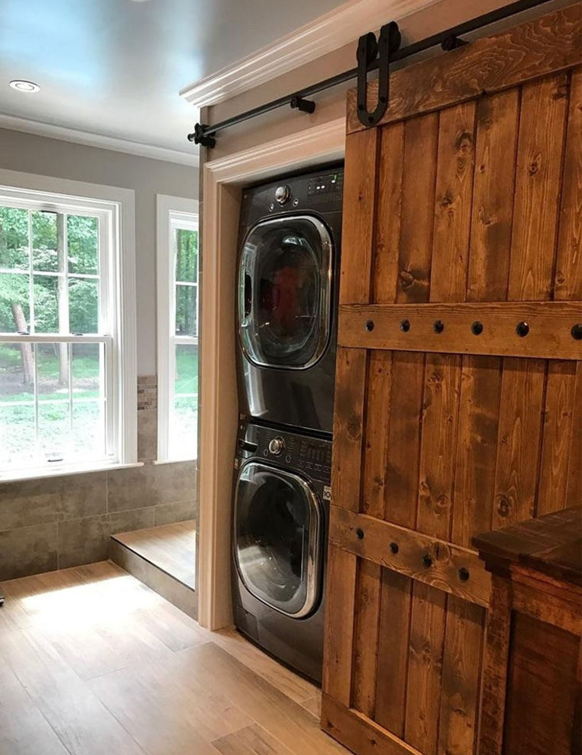Rustic Interior Barn Sliding Door with Barn Hardware - 84x48 Horizon style Barn Door - NW WoodenNail